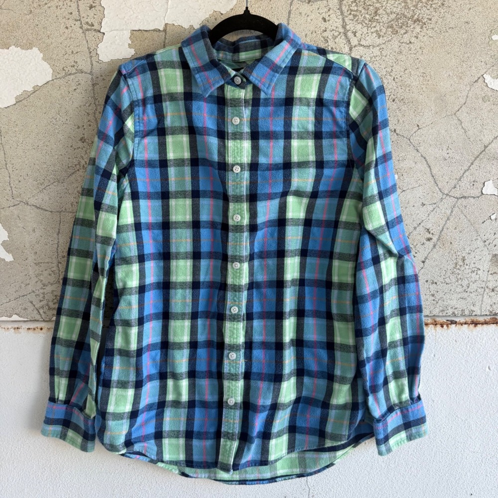 Lands End Flannel Shirt Kids 10 Plaid Long Sleeve Button Down Cotton Top Boys